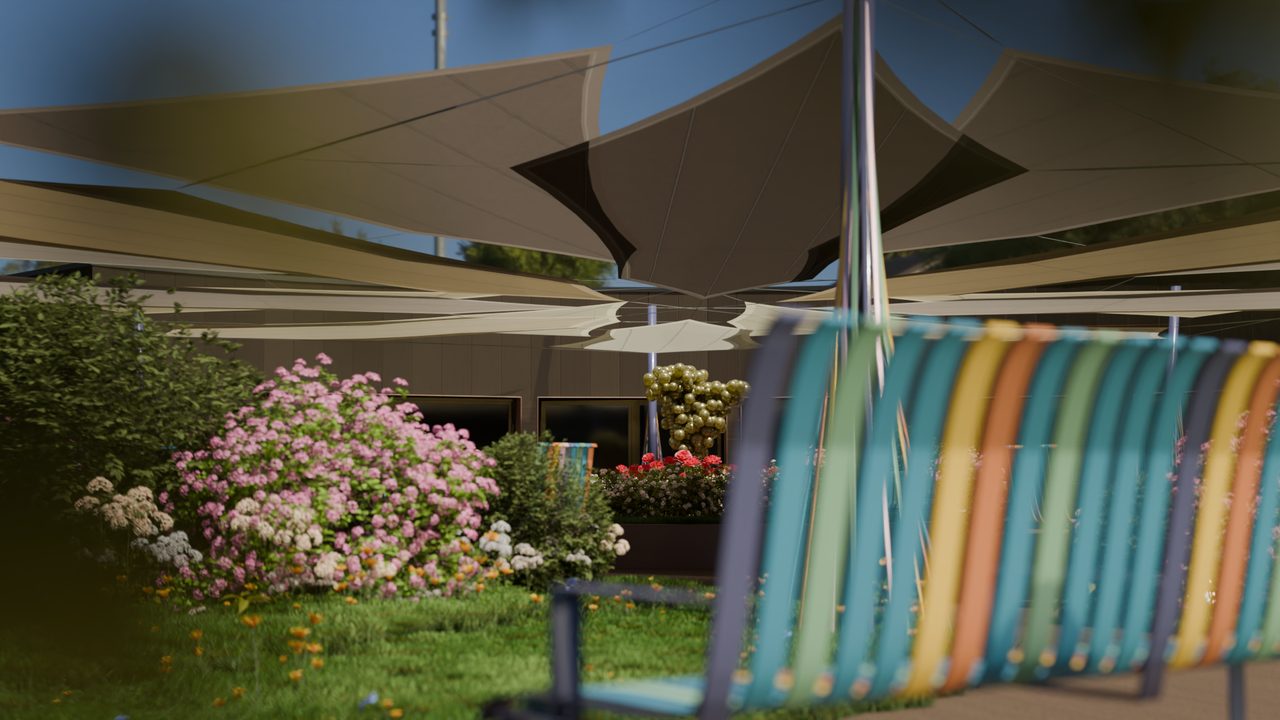 Étude : voiles sur le jardin d’une maison de retraite