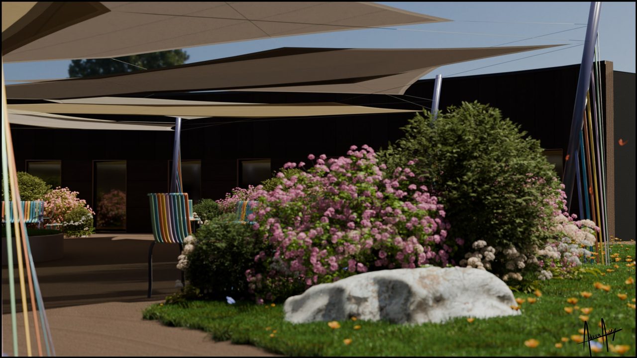 Étude : voiles sur le jardin d’une maison de retraite
