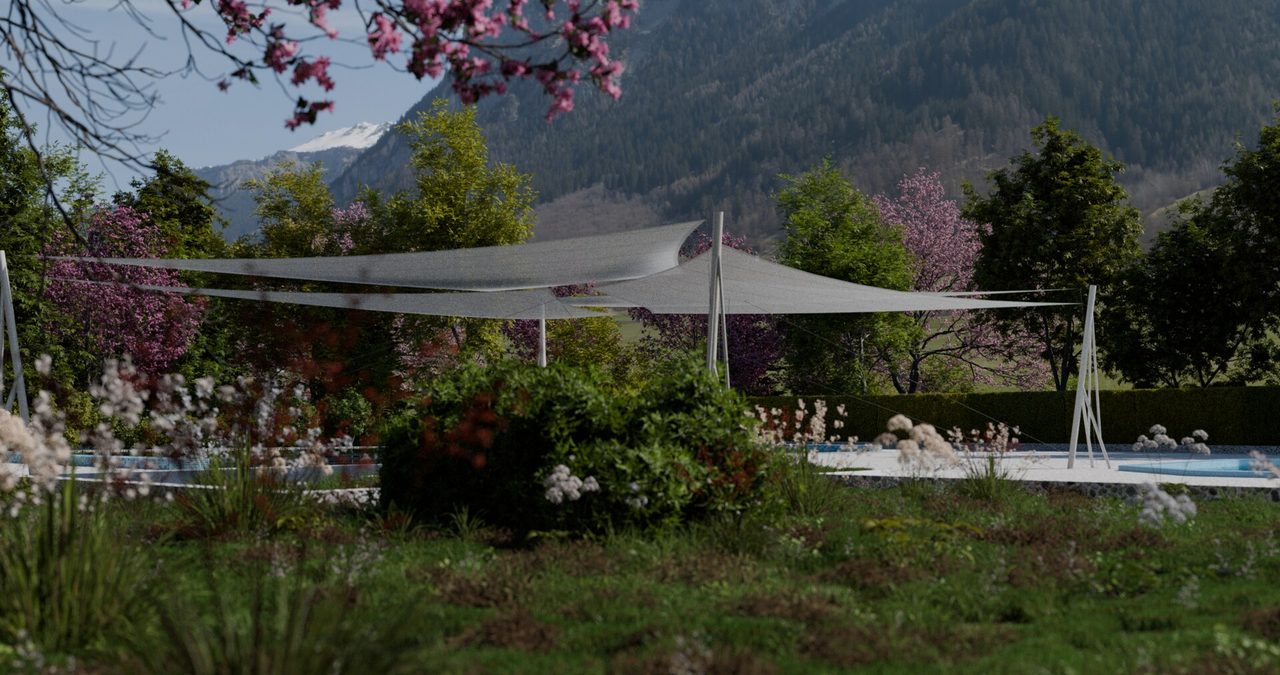 Étude : voiles en roues au-dessus des bassins, Morzine