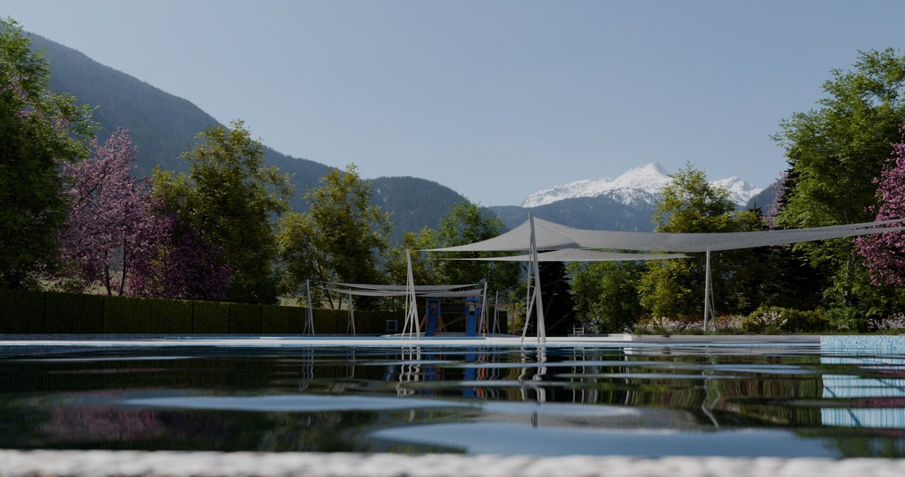Étude : voiles en roues au-dessus des bassins, Morzine