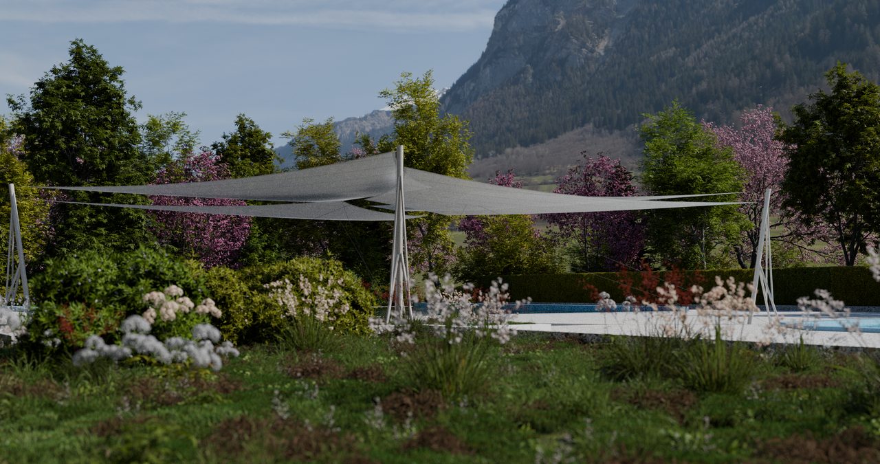 Étude : voiles en roues au-dessus des bassins, Morzine