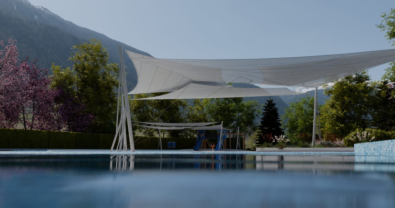 Étude : voiles en roues au-dessus des bassins, Morzine