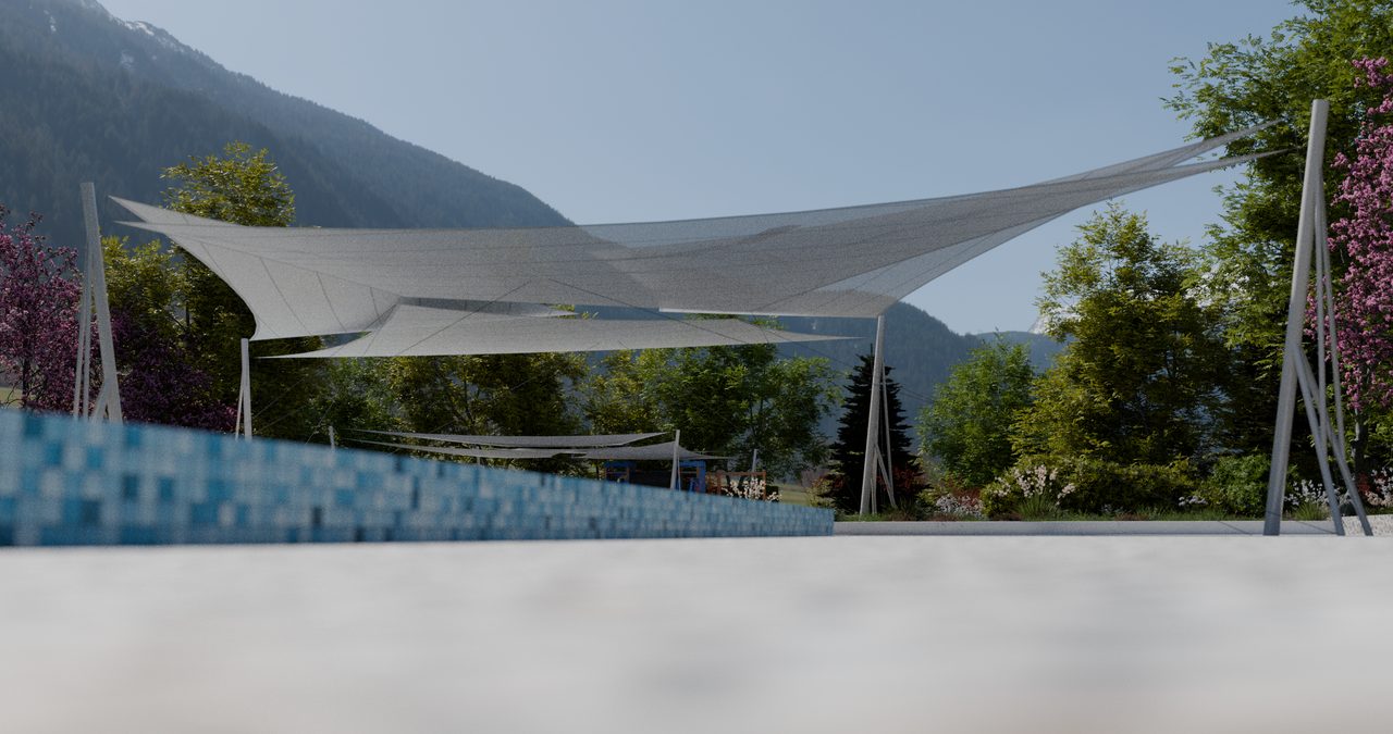 Étude : voiles en roues au-dessus des bassins, Morzine