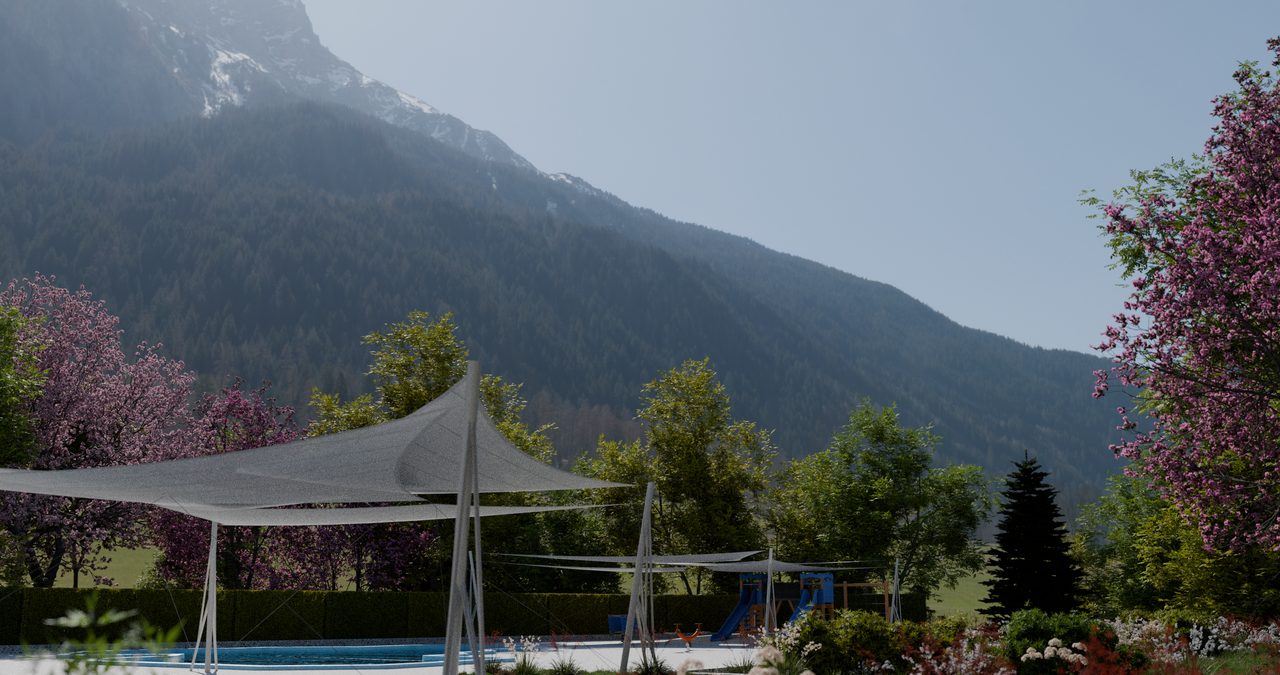 Étude : voiles en roues au-dessus des bassins, Morzine