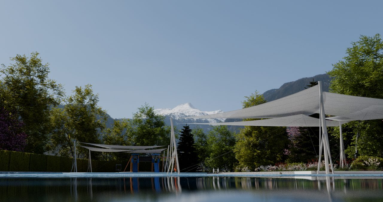 Étude : voiles en roues au-dessus des bassins, Morzine