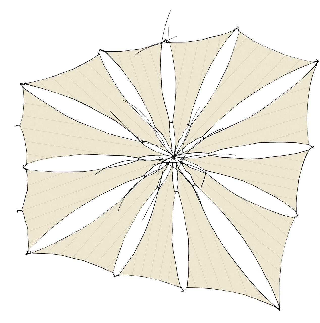 Étude : une grande voile en étoile, club de plage