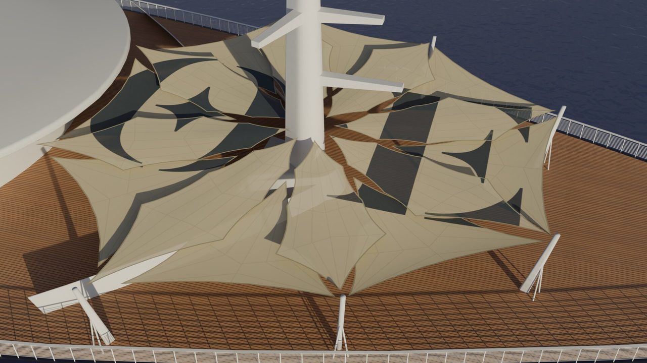 Étude : voiles en rose des vents sur un pont
