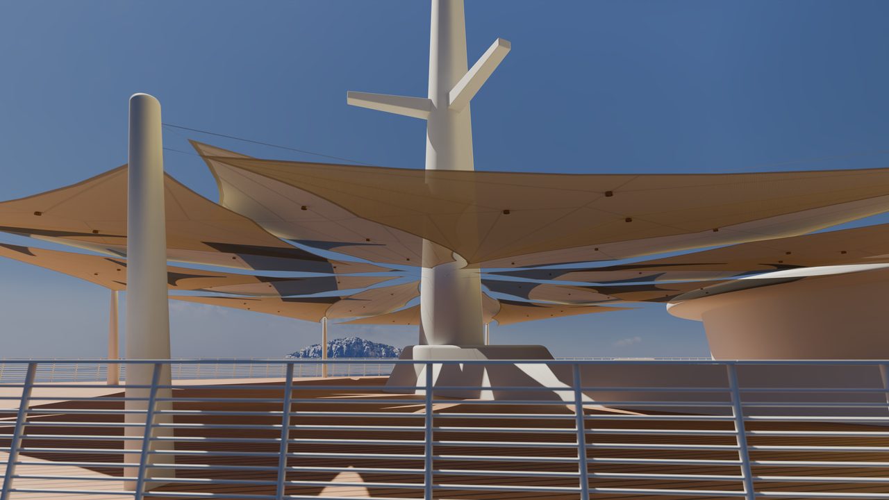 Étude : voiles en rose des vents sur un pont