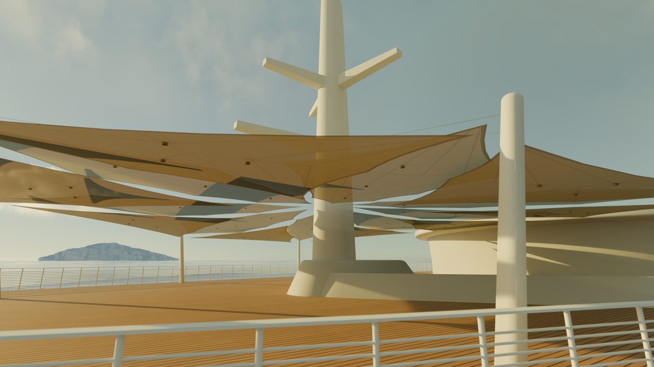 Étude : voiles en rose des vents sur un pont