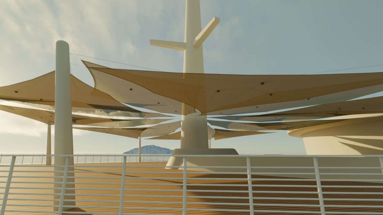Étude : voiles en rose des vents sur un pont