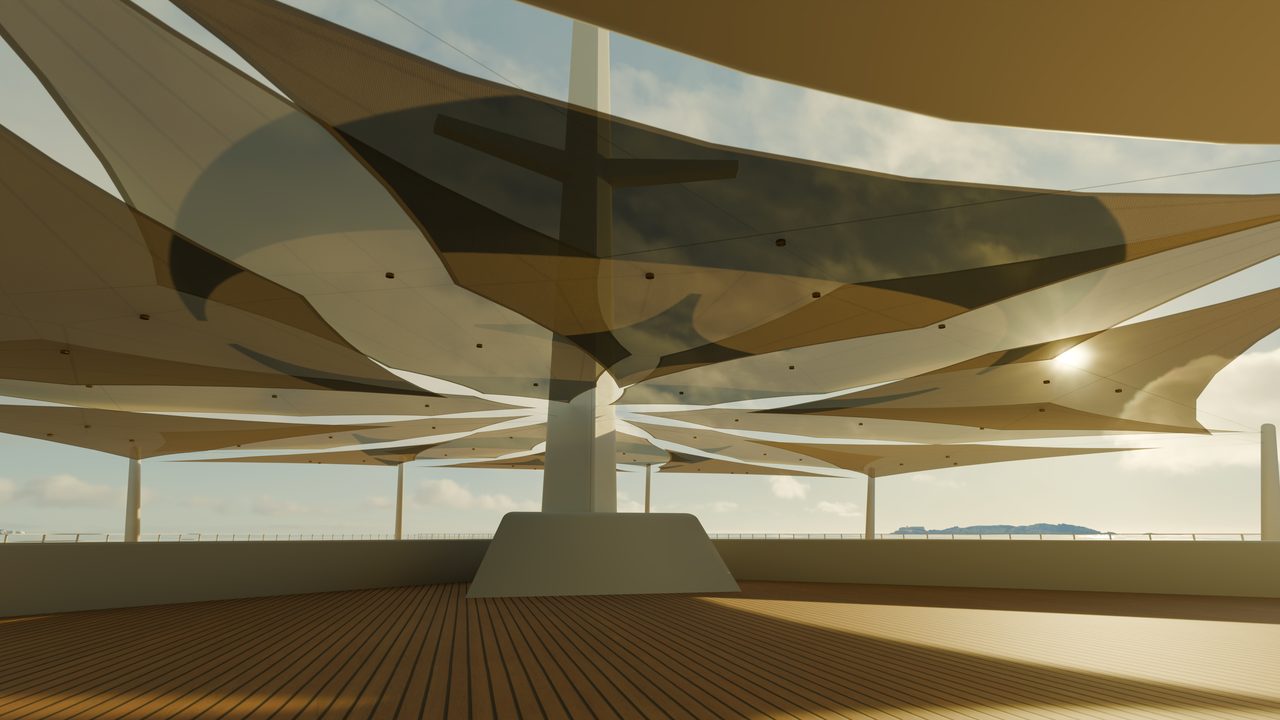 Étude : voiles en rose des vents sur un pont