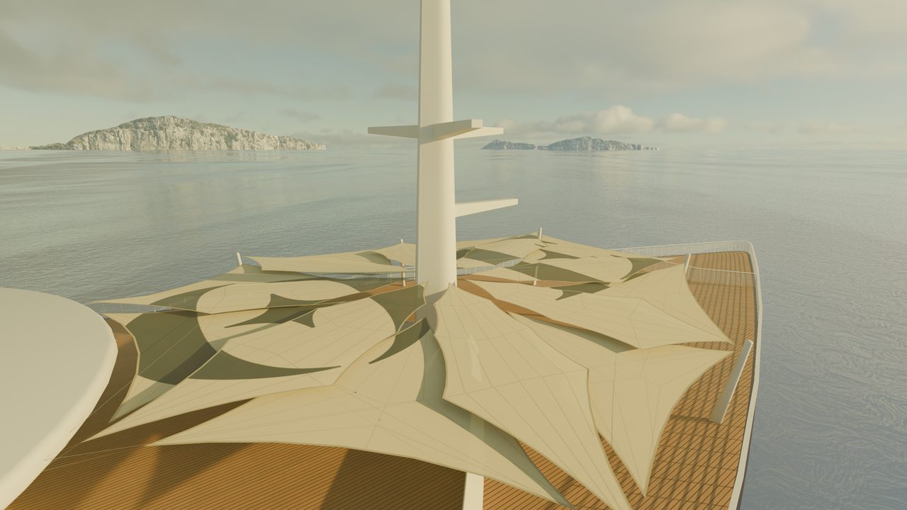 Étude : voiles en rose des vents sur un pont